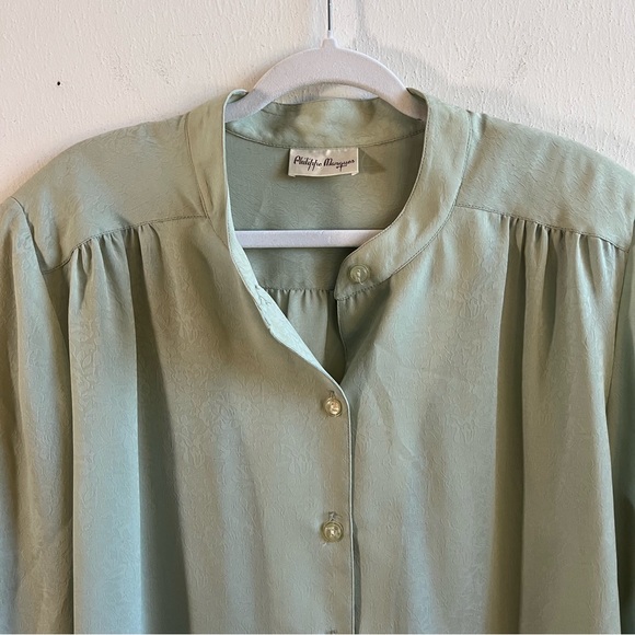 Vintage Philippe Marques Blouse DEADSTOCK Green Button Up Long Sleeves Sz 18 NWT - Picture 2 of 10